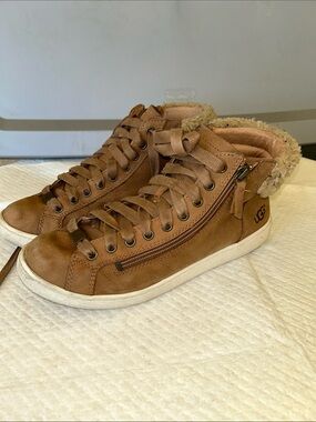 UGG Brown High-Top Shearling-Trim Sneakers